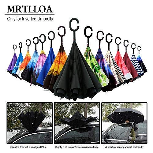 MRTLLOA Windproof Inverted Reverse Umbrella with UV Protection, C-Shaped Handle Double Layer Stick Umbrella for Rain (Black)