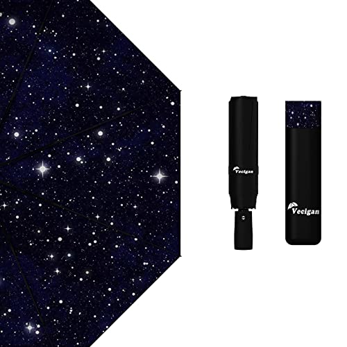 Vecigan Compact Umbrella Small Travel Cute Umbrella for Rain and Sun (Starry Sky)