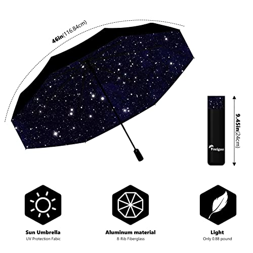 Vecigan Compact Umbrella Small Travel Cute Umbrella for Rain and Sun (Starry Sky)