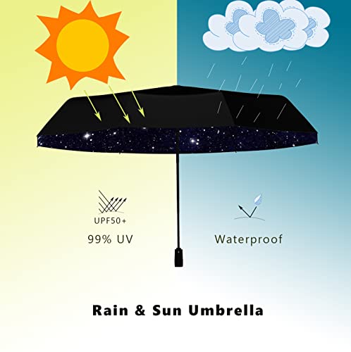 Vecigan Compact Umbrella Small Travel Cute Umbrella for Rain and Sun (Starry Sky)