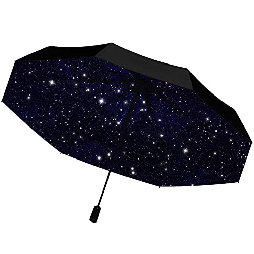 Vecigan Compact Umbrella Small Travel Cute Umbrella for Rain and Sun (Starry Sky)