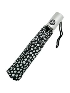 totes neverwet technology, auto open auto close umbrella, black with white dots 43″ arc umbrella,, medium