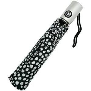 Totes NeverWet technology, Auto Open Auto Close Umbrella, Black With White Dots 43" arc Umbrella,, Medium