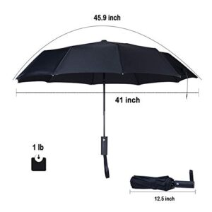 PFFY 2 Packs Travel Umbrella Windproof Auto Open & Close Collapsible Folding Small Compact 10 RIBS Backpack Car travel Essentials Purse Umbrellas for Rain Black+Blue