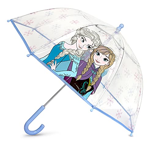 ABG girls Kids Clear for Rain Girl's, Transparent with an Easy Grip Handle, Dome Windproof, Bubble Umbrella, Elsa & Anna, Age 3-10 US