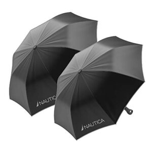 2-pack nautica umbrella for travel – auto open compact, lightweight & folding – best windproof umbrellas for rain, sun & wind protection, small, automatic & collapsible in black