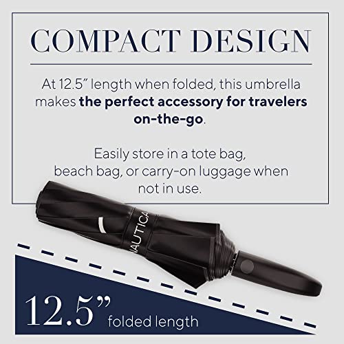 2-Pack Nautica Umbrella for Travel - Auto Open Compact, Lightweight & Folding - Best Windproof Umbrellas for Rain, Sun & Wind Protection, Small, Automatic & Collapsible in Black