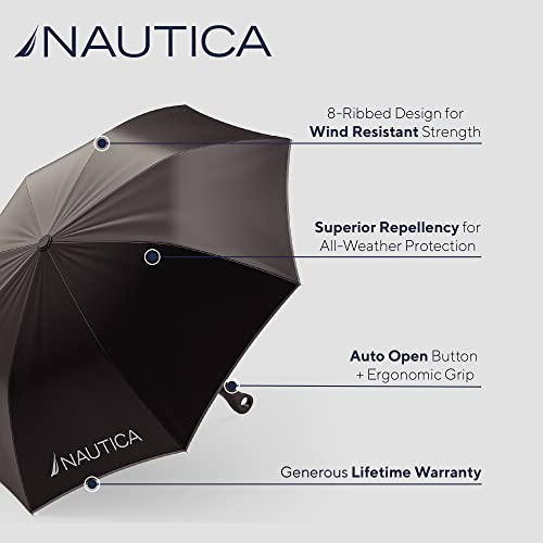 2-Pack Nautica Umbrella for Travel - Auto Open Compact, Lightweight & Folding - Best Windproof Umbrellas for Rain, Sun & Wind Protection, Small, Automatic & Collapsible in Black