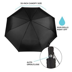 Totes Blue Line Golf Size Auto Open/Close Umbrella, Water Repellent Canopy, Black