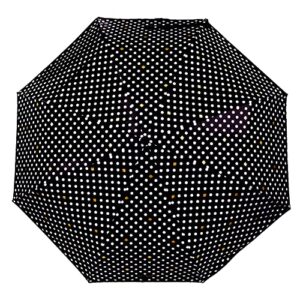 Kate Spade New York Black/White Travel Umbrella, Lightweight Compact Umbrella with Storage Sleeve, Polka Dots