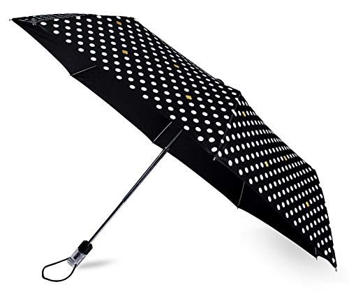 Kate Spade New York Black/White Travel Umbrella, Lightweight Compact Umbrella with Storage Sleeve, Polka Dots