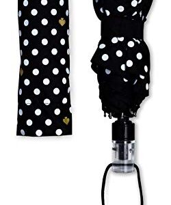 Kate Spade New York Black/White Travel Umbrella, Lightweight Compact Umbrella with Storage Sleeve, Polka Dots