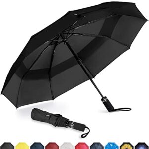 Amazon Brand - Pinzon Umbrella Compact Travel Umbrellas Strong Durable Windproof Umbrella for Rain Portable Umbrella - Reinforced Canopy, Ergonomic Handle, Auto Open/Close - Black