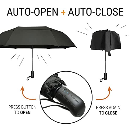 Prostorm Windproof Deep Dome Double Vented Travel Umbrella with Automatic Open & Close Pro Storm (Black)