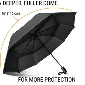 Prostorm Windproof Deep Dome Double Vented Travel Umbrella with Automatic Open & Close Pro Storm (Black)