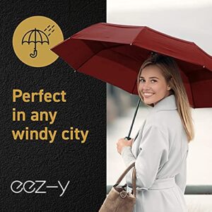 EEZ-Y Travel Umbrellas for Rain - Wind Resistant w/Open Close Button - Marsala