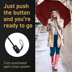 EEZ-Y Travel Umbrellas for Rain - Wind Resistant w/Open Close Button - Marsala