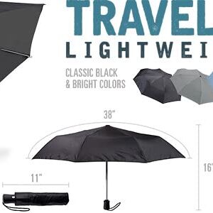 Lewis N. Clark Travel Umbrella: Windproof & Water Repellent Fabric Automatic Open Close , Black