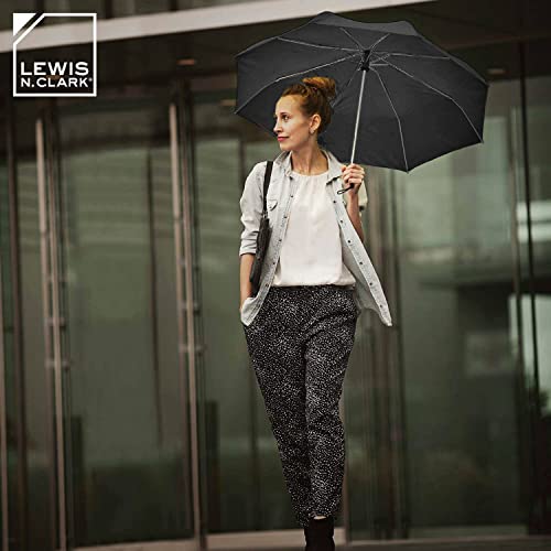 Lewis N. Clark Travel Umbrella: Windproof & Water Repellent Fabric Automatic Open Close , Black