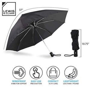 Lewis N. Clark Travel Umbrella: Windproof & Water Repellent Fabric Automatic Open Close , Black