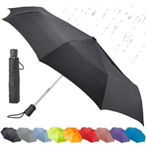 Lewis N. Clark Travel Umbrella: Windproof & Water Repellent Fabric Automatic Open Close , Black