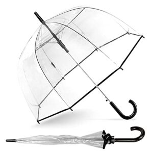 shedrain clear bubble umbrella – see through, rain & windproof umbrella – perfect for weddings, prom, graduation and outdoor events – automatic open, silver crook handle, clear dome with a 52” arc (clear & black)