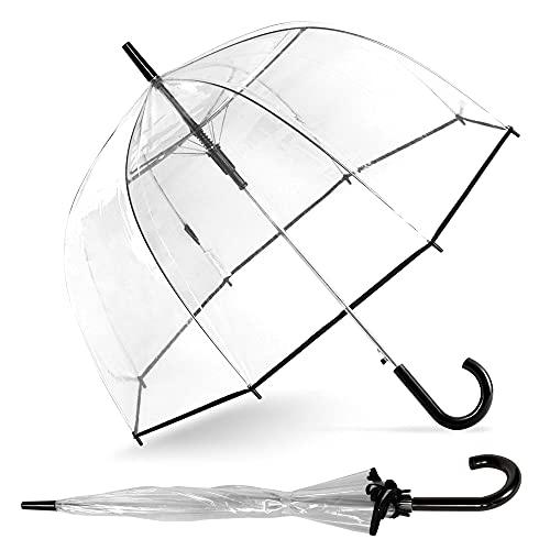 ShedRain Clear Bubble Umbrella – See Through, Rain & Windproof Umbrella - Perfect for Weddings, Prom, Graduation and Outdoor Events - Automatic Open, Silver Crook Handle, Clear Dome with a 52” Arc (Clear & Black)