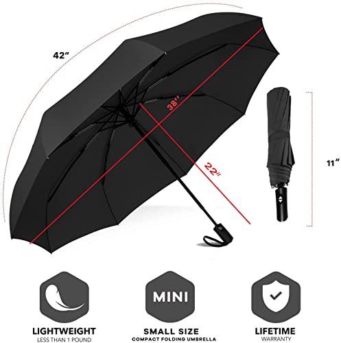 SIEPASA Two Packs Auto Open & Close Small Travel Umbrella Compact for Backpack-Umbrellas for Rain, Windproof Lightweight Strong Mini Portable Umbrellas for Men and Women.(Black, 2 Pack)