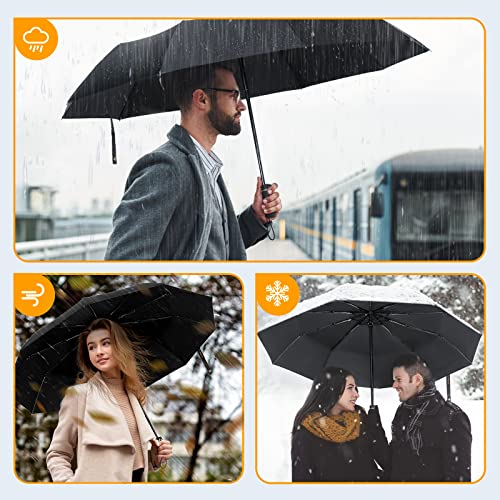 TechRise Large Windproof Compact Umbrella, Travel Folding Umbrellas for Rain Ladies Automatic Open Close Strong Wind Proof Rain Resistant with 10 Ribs Waterproof Umbrella Collapsible for Men Women