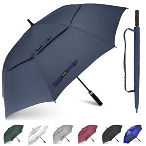 gonex 62 inch extra large golf umbrella, automatic open travel rain umbrella with windproof water resistant double canopy, oversize vented umbrellas for 2-3 men and uv protection, navy