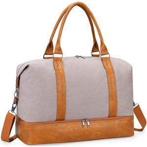 weekend bag for women overnight bag large travel bag carry on weekend duffle bag with shoe compartment fit perfect for travel business gift(grey canvas)