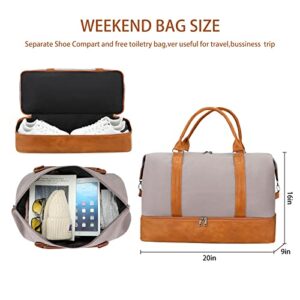 Weekend bag for Women Overnight Bag Large Travel Bag Carry on Weekend Duffle Bag with Shoe Compartment Fit Perfect for Travel Business Gift(Grey Canvas)