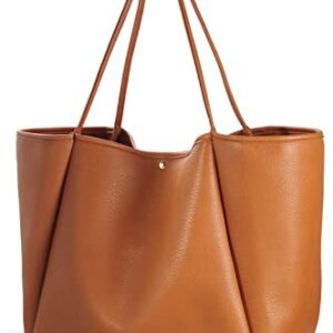 Oversize Vegan Leather Tote Women Weekender Bag Shopper Handbag Travel Purse (Brown)