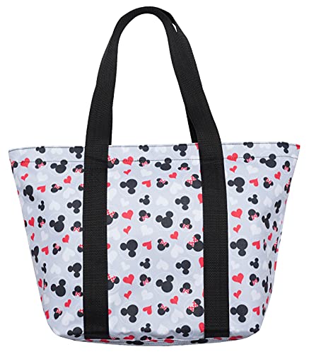 Disney Tote Mickey & Minnie Mouse Icon Print Zipper Travel Bag (Grey)