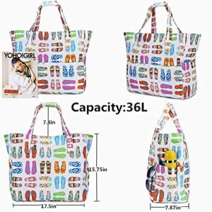 Waterproof Beach Tote Pool Bags for Women Ladies Extra Large Gym Tote Carry On Bag With Wet Compartment for Weekender Travel (slipper)