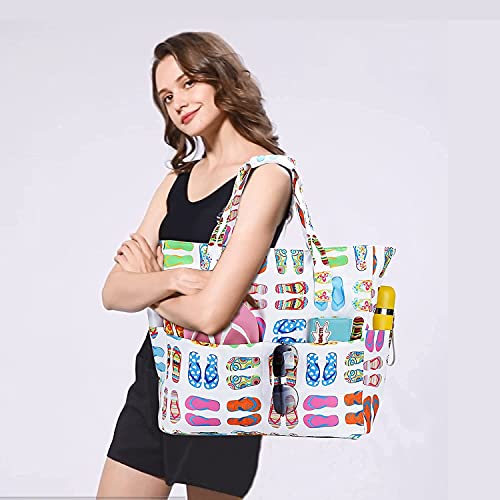 Waterproof Beach Tote Pool Bags for Women Ladies Extra Large Gym Tote Carry On Bag With Wet Compartment for Weekender Travel (slipper)