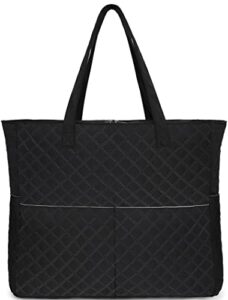 ledaou large beach tote bag women waterproof sandproof zipper beach tote bag for pool gym grocery travel with wet pocket (black)