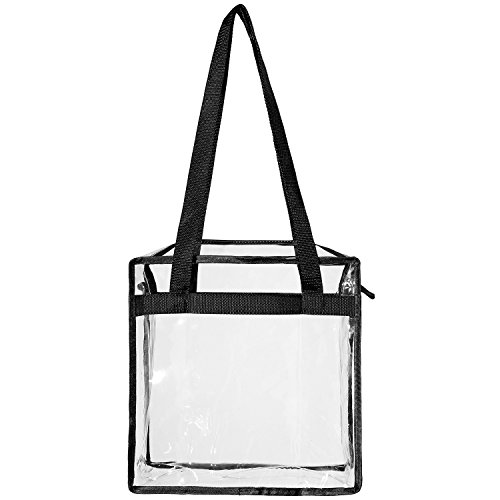 BAGAIL Clear bags Stadium Approved Clear Tote Bag with Zipper Closure Crossbody Messenger Shoulder Bag with Adjustable Strap(12 Inch X 12 Inch X 6 Inch,Black)