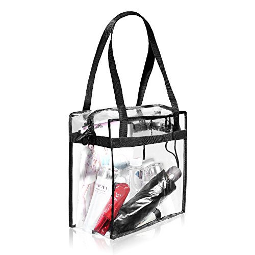 BAGAIL Clear bags Stadium Approved Clear Tote Bag with Zipper Closure Crossbody Messenger Shoulder Bag with Adjustable Strap(12 Inch X 12 Inch X 6 Inch,Black)