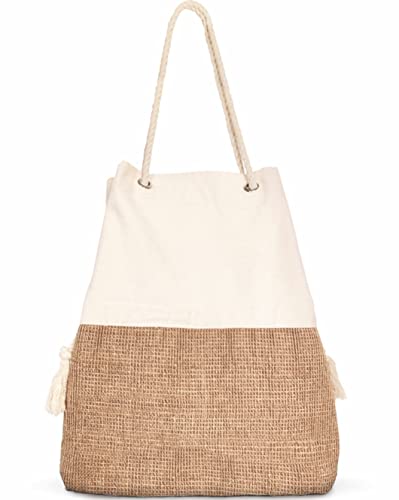 Large Beach Bag - woven beach bag - Canvas and Jute boho Tote Summer Shoulder Bag -Travel tote