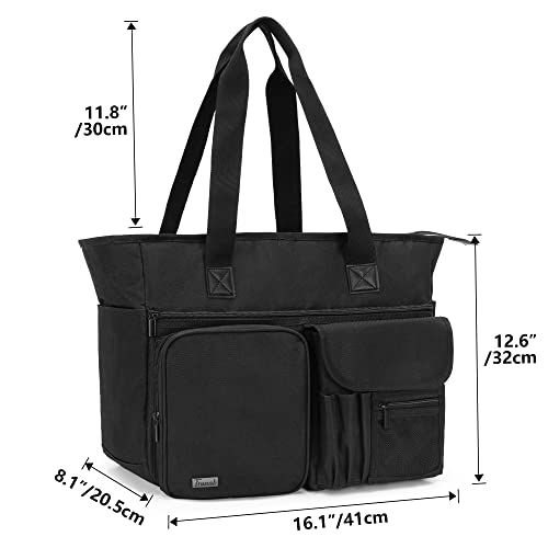 Trunab Nurse Tote Bag for Work with Padded 15.6” Laptop Sleeve, Black