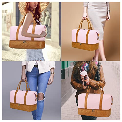 Weekend bag for Women Overnight Bag Large Travel Bag Carry on Weekend Duffle Bag with Shoe Compartment Fit Perfect for Travel Business Gift(Pink)