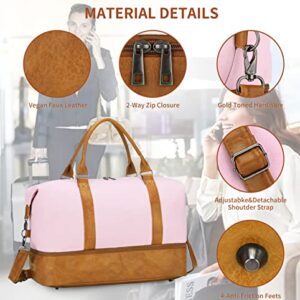 Weekend bag for Women Overnight Bag Large Travel Bag Carry on Weekend Duffle Bag with Shoe Compartment Fit Perfect for Travel Business Gift(Pink)