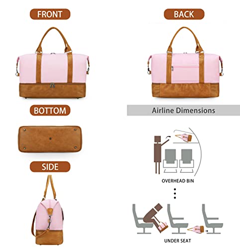 Weekend bag for Women Overnight Bag Large Travel Bag Carry on Weekend Duffle Bag with Shoe Compartment Fit Perfect for Travel Business Gift(Pink)