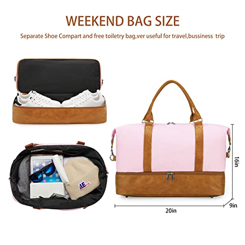 Weekend bag for Women Overnight Bag Large Travel Bag Carry on Weekend Duffle Bag with Shoe Compartment Fit Perfect for Travel Business Gift(Pink)