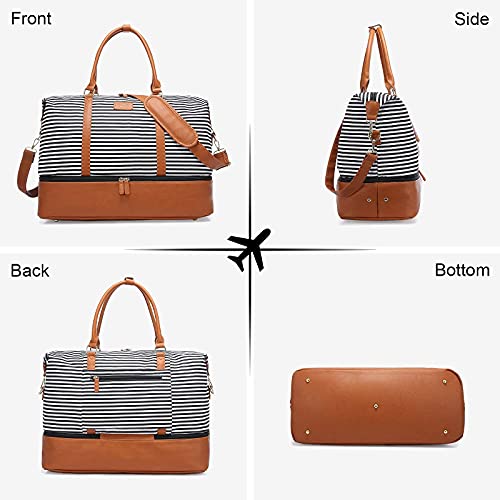 Sucipi Weekender Bags for Women Canvas Travel Duffel Bags with Shoe Compartment Overnight Bag Carry on Duffel Bag with Toiletry Bag for Travel Daily Use Hospital