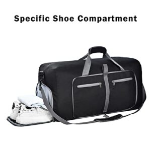 Felipe Varela 65L Duffle Bag with Shoes Compartment and Adjustable Strap,Foldable Travel Duffel Bags for Men Women,Waterproof Duffel Bags