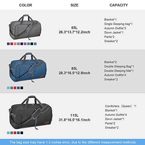 Canway 65L Travel Duffel Bag, Foldable Weekender Bag with Shoes Compartment for Men Women Water-proof & Tear Resistant