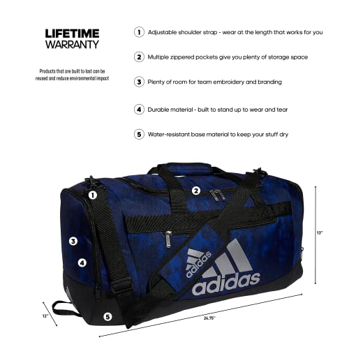 adidas Defender 4 Medium Duffel Bag, Stone Wash Team Royal Blue/Black/Silver Metallic, One Size