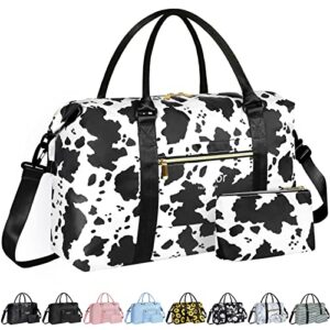 Large Duffle Bag for Travel Waterproof 21 Inch, Vankor Gym Duffel Bag for Women Men Durable Carry on Weekender Overnight Sports Luggage Weekend Beach Yoga Workout Hospital Mommy Diaper Bag Cow Print